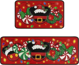 Christmas Kitchen Rugs Set of 2, Red Cartoon Mouse Kitchen Mats & Sink Mats - Non-Slip, Washable, Home Decor Doormat Runner Rug