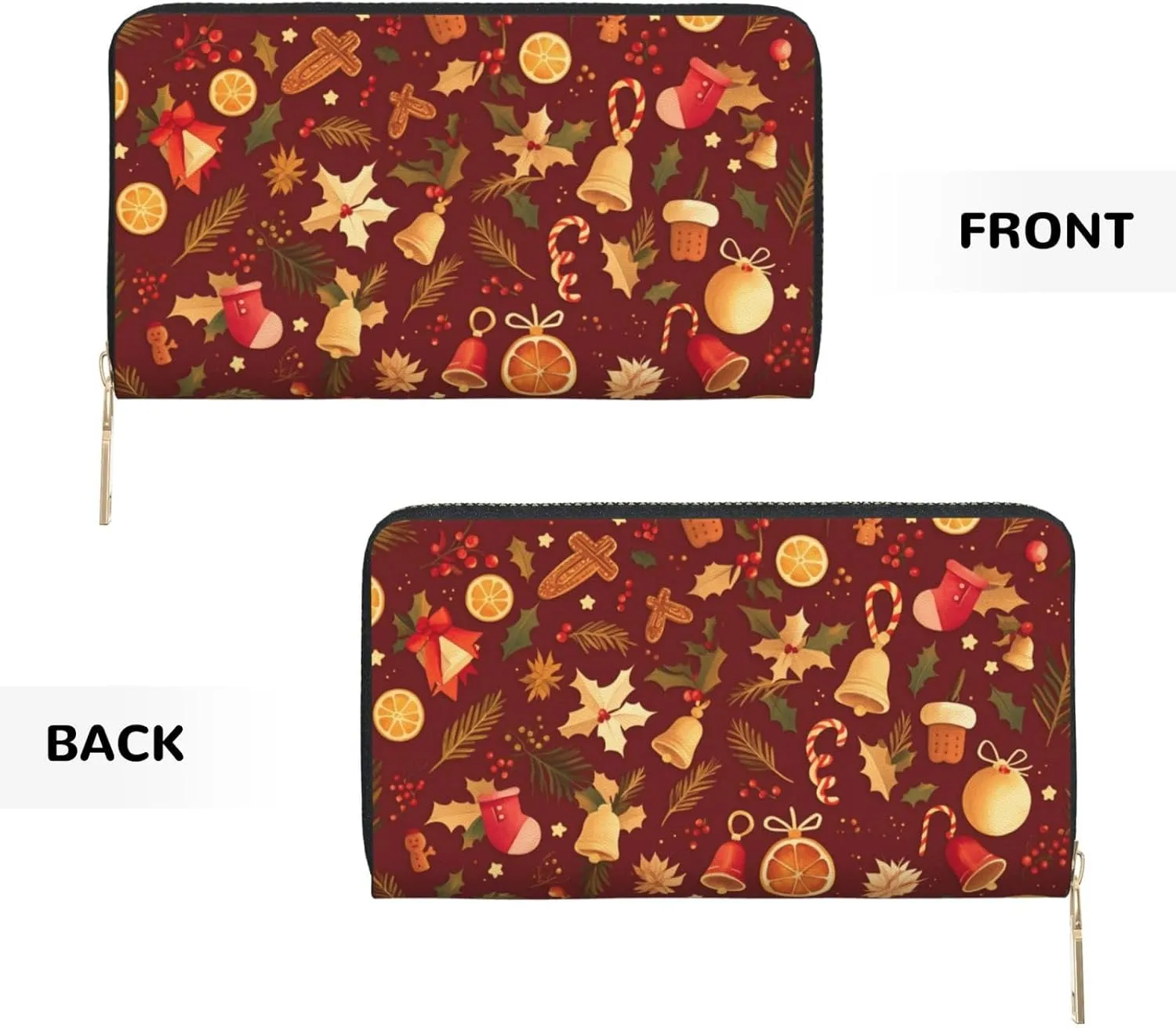 Christmas Travel Wallet Women Santa Mens Wallet Red Green Reindeer Zip Around Cards Phone Holder For Handbags
