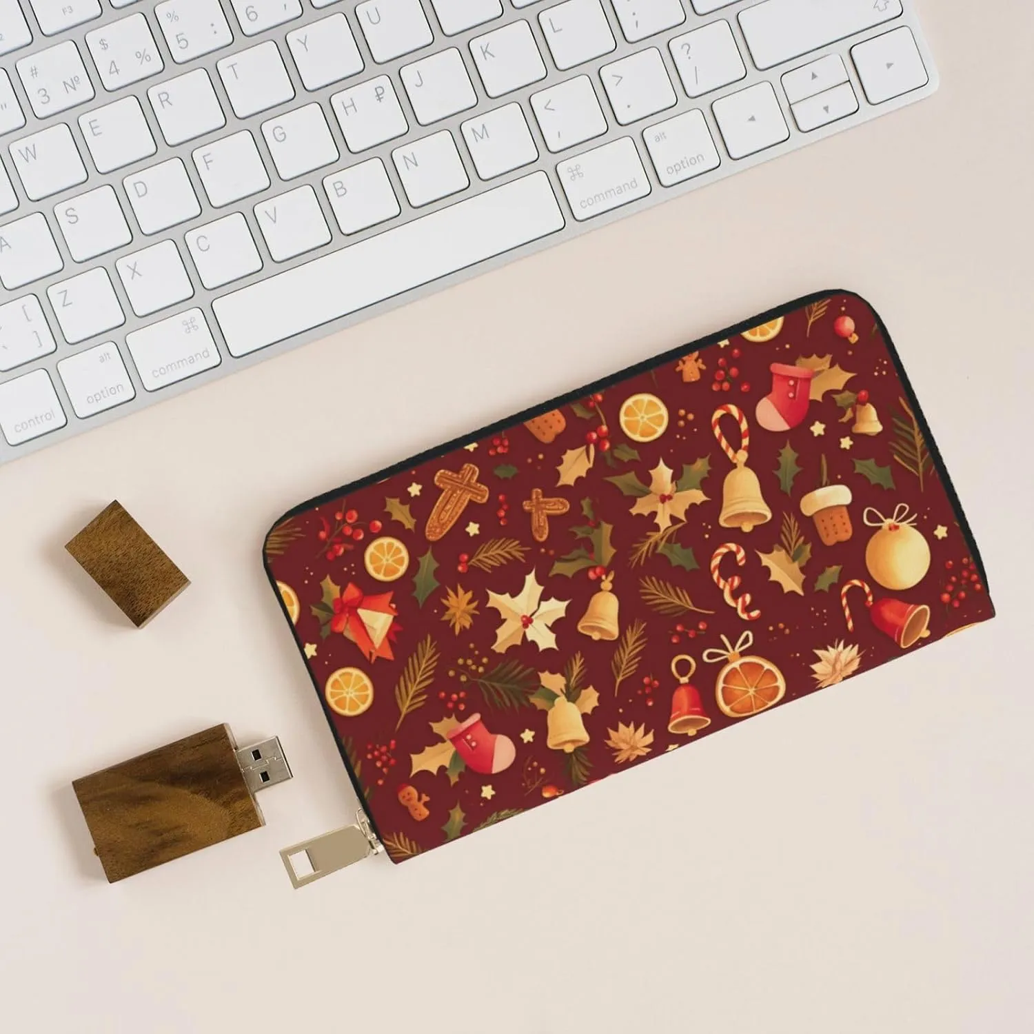 Christmas Travel Wallet Women Santa Mens Wallet Red Green Reindeer Zip Around Cards Phone Holder For Handbags