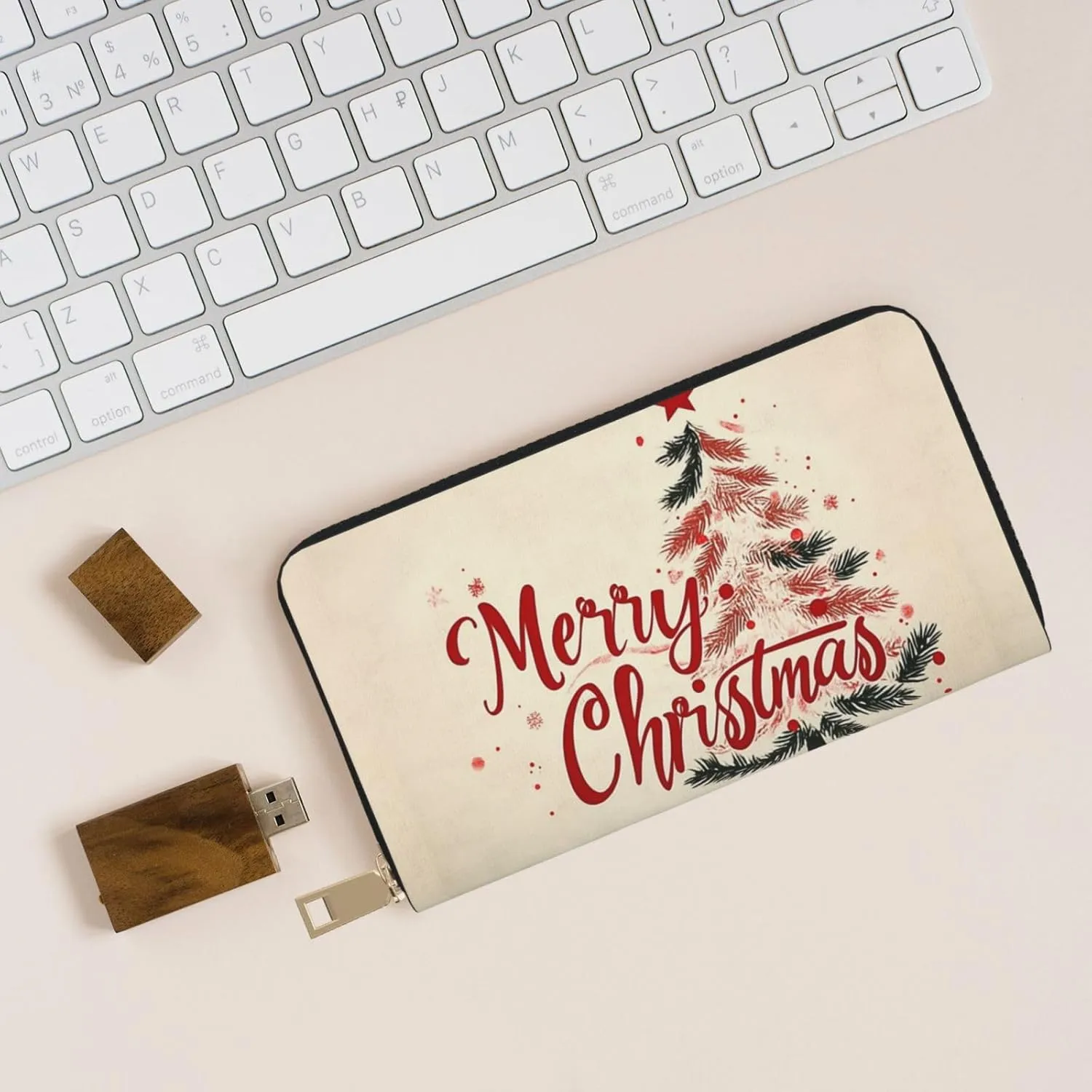 Christmas Travel Wallet Women Santa Mens Wallet Red Green Reindeer Zip Around Cards Phone Holder For Handbags