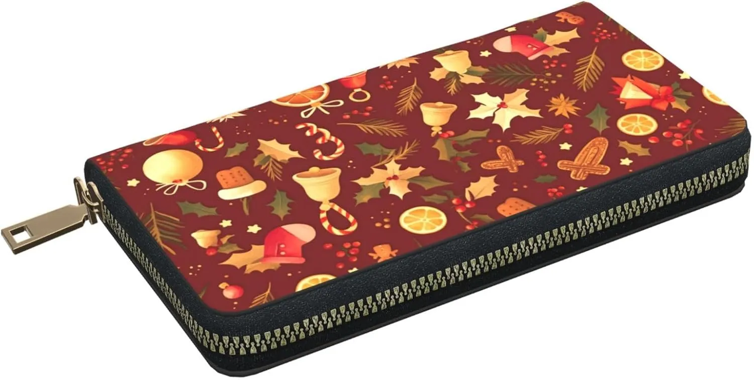 Christmas Travel Wallet Women Santa Mens Wallet Red Green Reindeer Zip Around Cards Phone Holder For Handbags