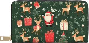 Christmas Travel Wallet Women Santa Mens Wallet Red Green Reindeer Zip Around Cards Phone Holder For Handbags