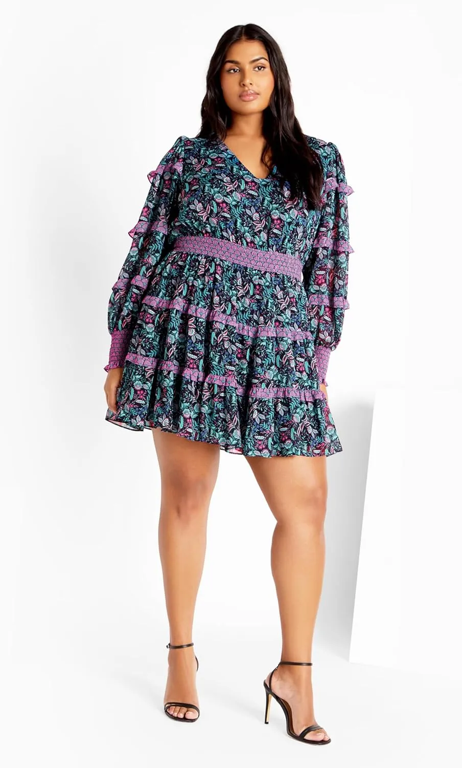 City Chic Plus Size Hollie Tier Ruffle Print Dress in Florentine