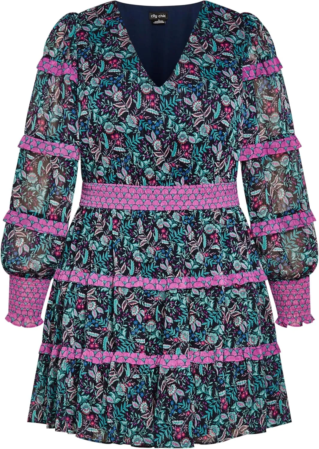City Chic Plus Size Hollie Tier Ruffle Print Dress in Florentine
