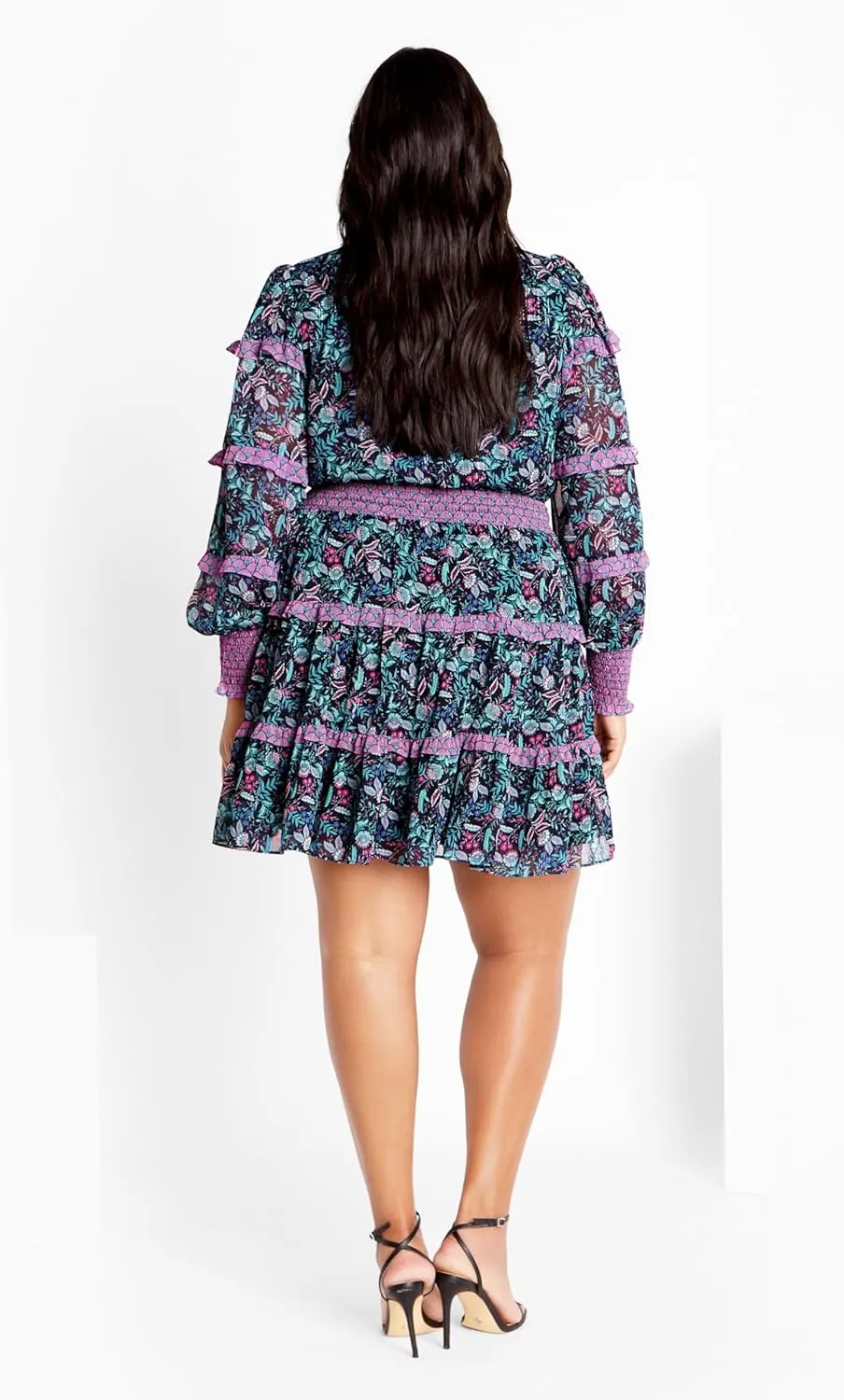 City Chic Plus Size Hollie Tier Ruffle Print Dress in Florentine