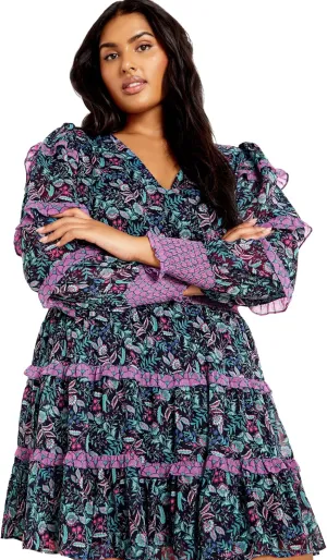 City Chic Plus Size Hollie Tier Ruffle Print Dress in Florentine