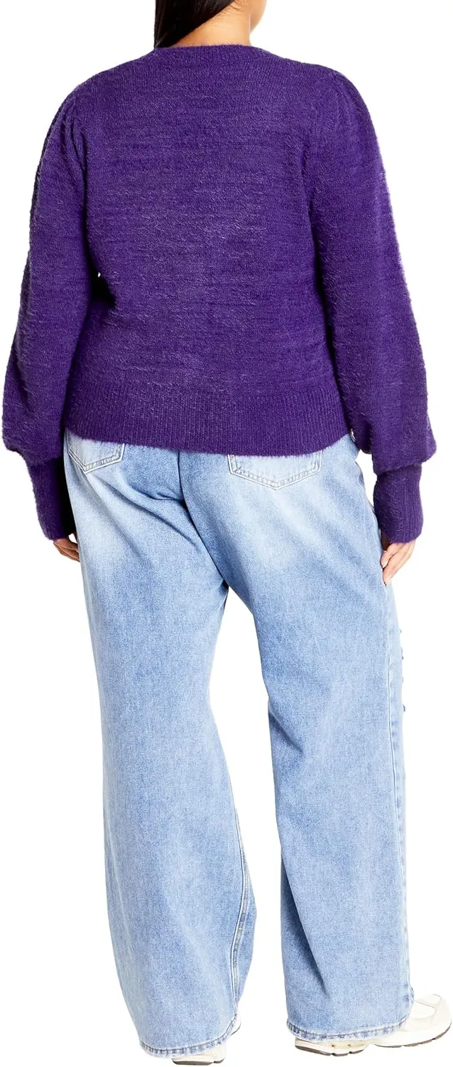 City Chic Women's Plus Size Cardi Fluffy Button