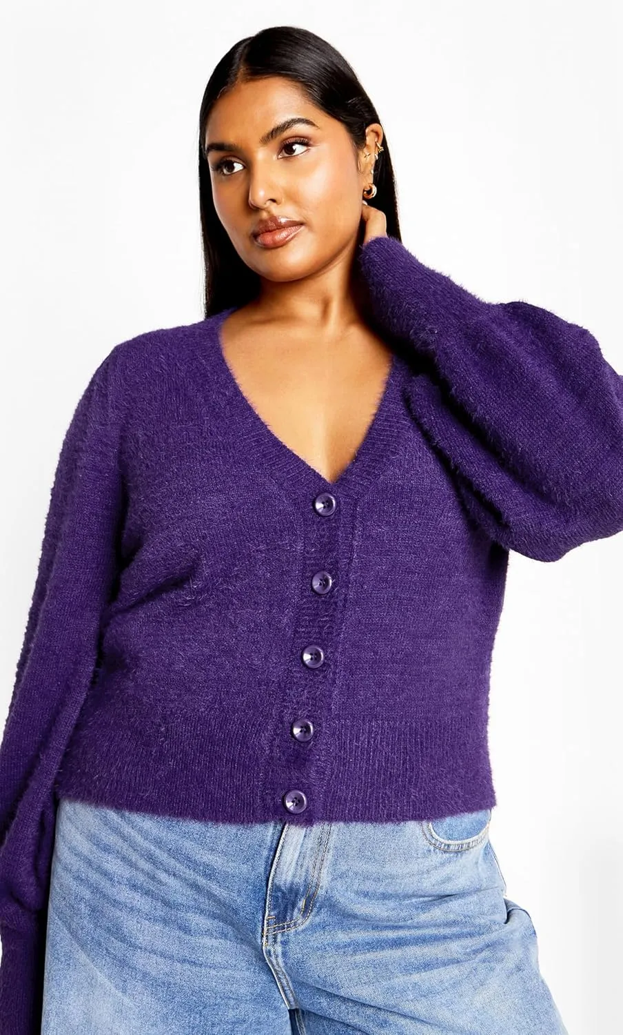 City Chic Women's Plus Size Cardi Fluffy Button