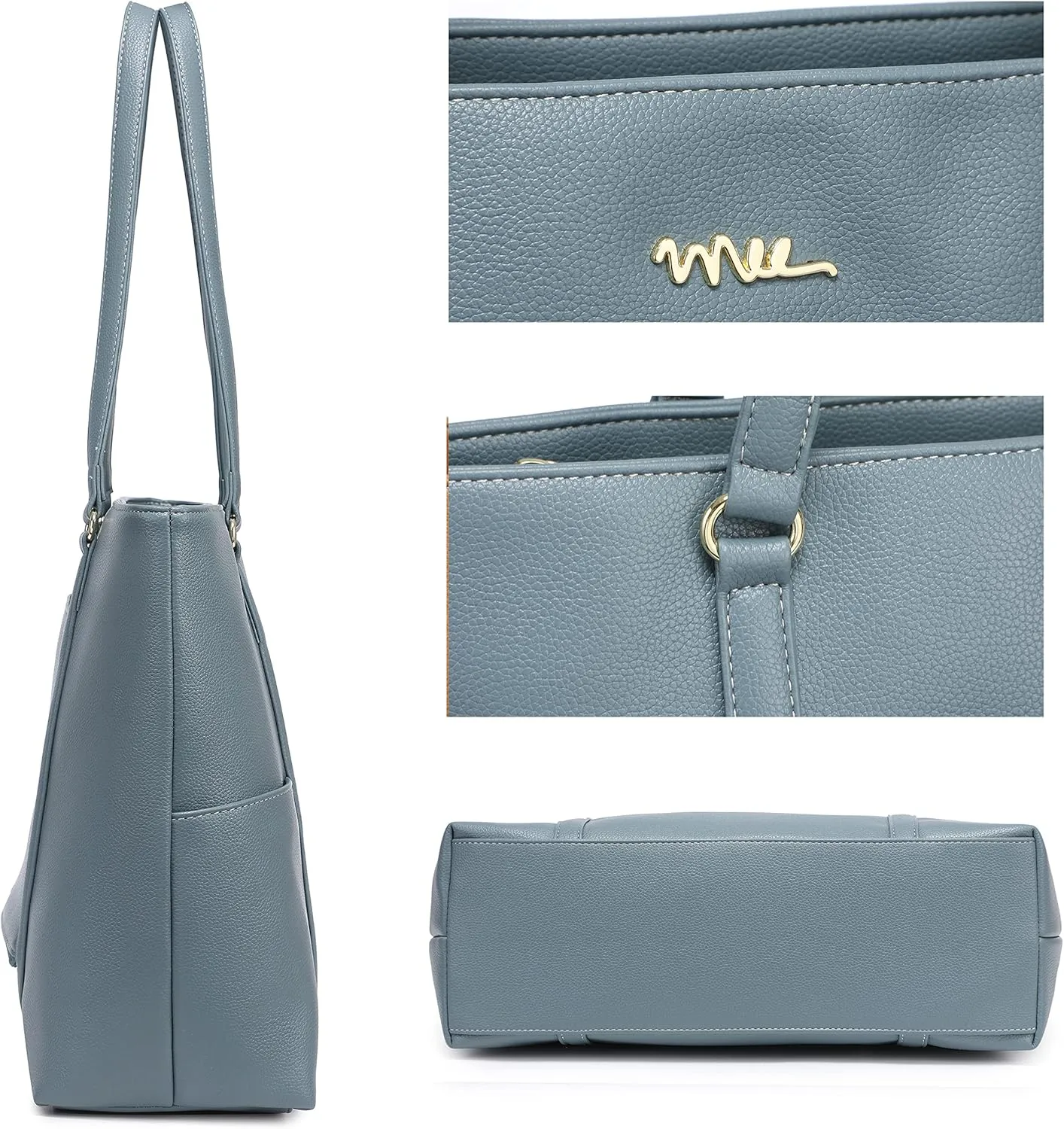 Classic Laptop Leather Tote Bag for 15 15.6 inch Notebook Computers Travel Carrying Bag with Smart Trolley Strap Design - Blue Gray