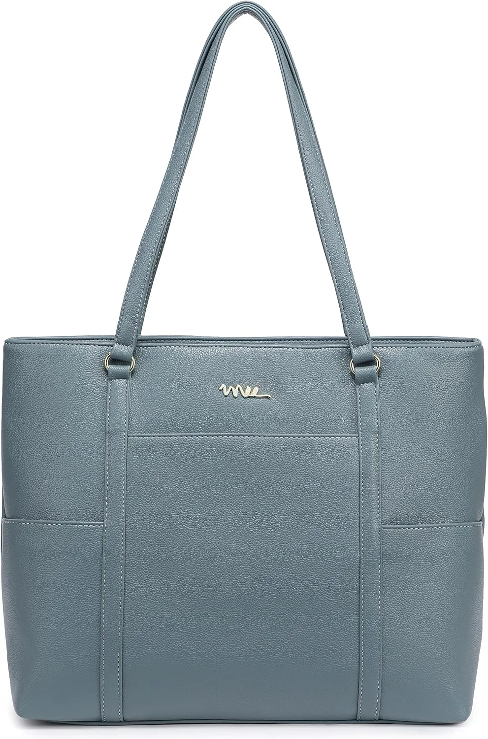 Classic Laptop Leather Tote Bag for 15 15.6 inch Notebook Computers Travel Carrying Bag with Smart Trolley Strap Design - Blue Gray