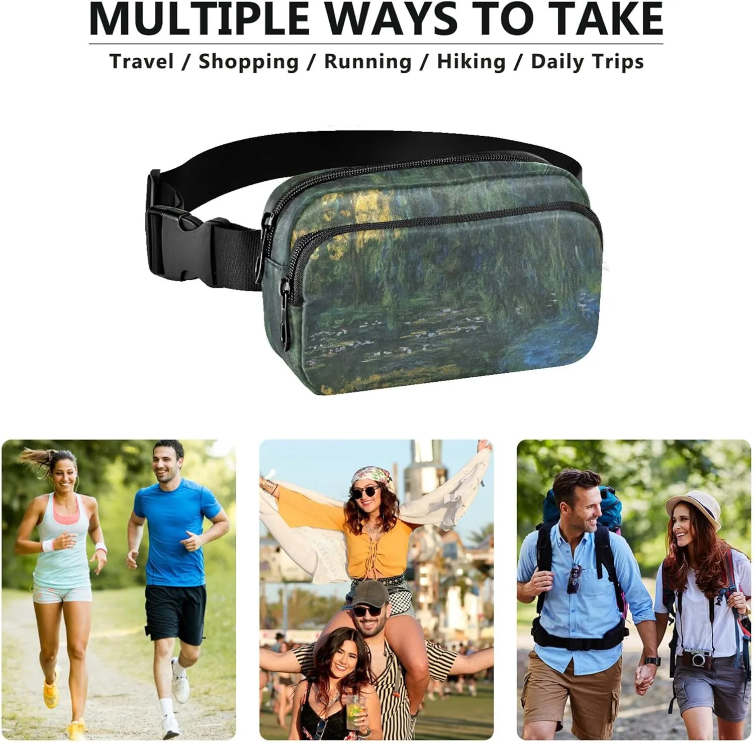 Claude Monet Water Lily Pond Willow Womens Fanny Pack Waterproof Everywhere Belt Bag Cute Waist Bag for Women