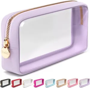 Clear Makeup Bag Zipper Pouch, Transparent Cosmetic Case Organizer, TSA Approved Travel Toiletry Case, Travel Accessories Essentials Makeup Tote for Women, Small Cute Make up Bag for Purse - Lilac