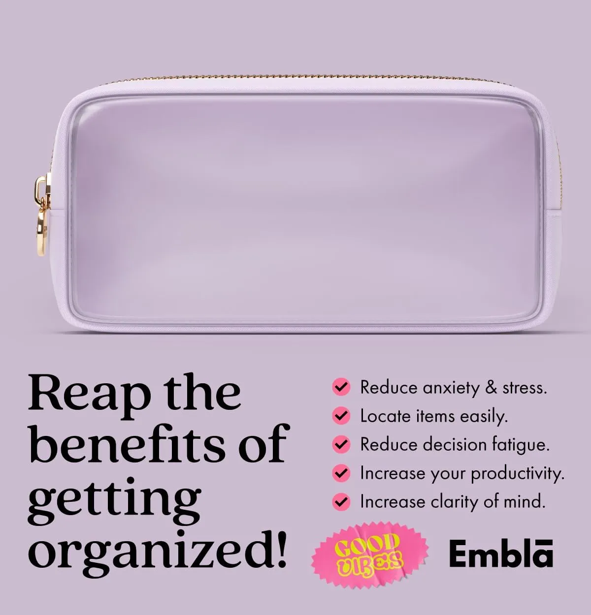 Clear Makeup Bag Zipper Pouch, Transparent Cosmetic Case Organizer, TSA Approved Travel Toiletry Case, Travel Accessories Essentials Makeup Tote for Women, Small Cute Make up Bag for Purse - Lilac