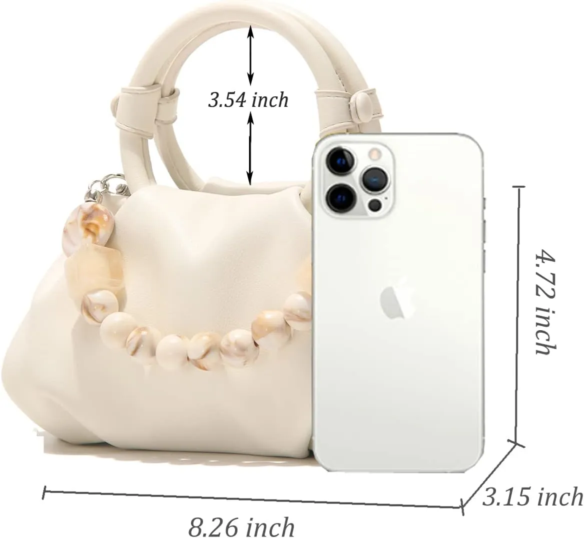 Cloud Clutch Purses for Women Soft Leather Dumpling Bag Beaded Slouchy Pouch Bag Small Handbag Crossbody Purse