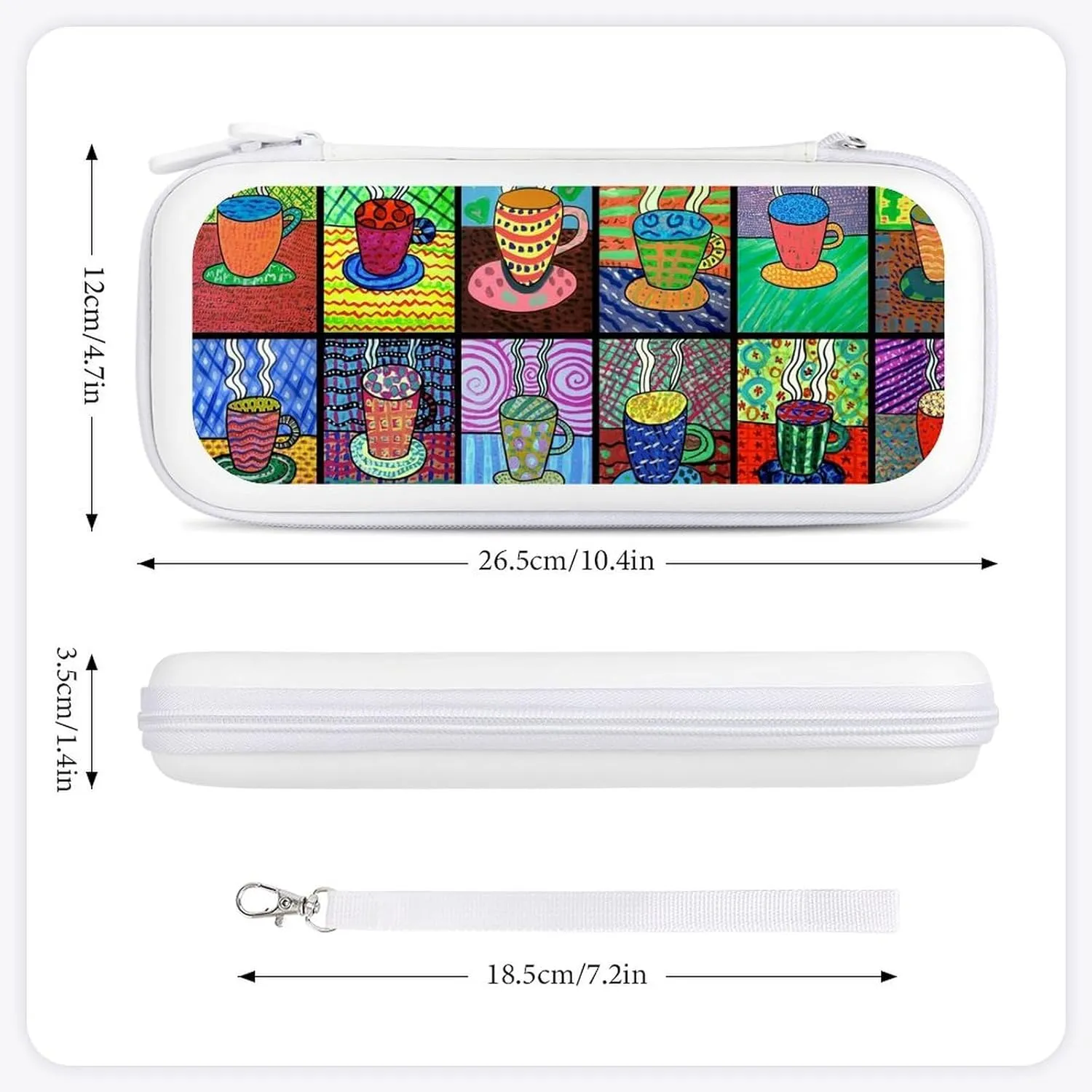Coffee Cups Tempera Paint Compatible with Switch Carrying Case Hard Travel Game Bag Pouch with 15 Games Accessories White-Style
