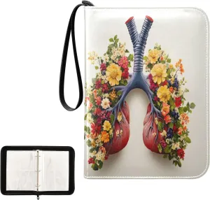 Colorful Lungs Flowers Card Binders 4 Pocket Trading Card Storage with Sleeves Zip up Binder