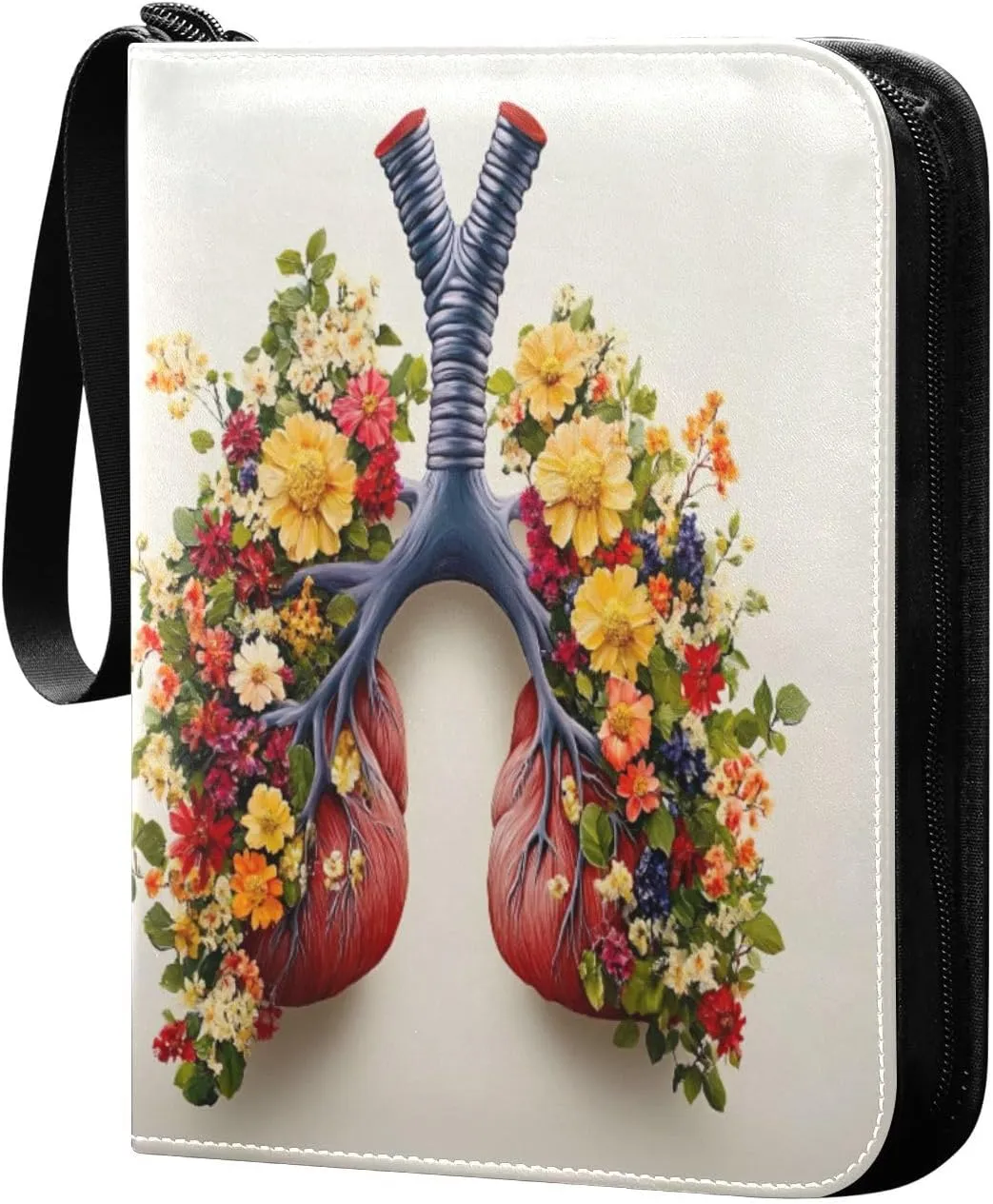 Colorful Lungs Flowers Card Binders 4 Pocket Trading Card Storage with Sleeves Zip up Binder