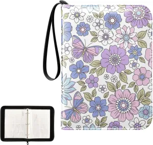 Colorful Style Retro Flowers Card Holder Binder for Trading Cards, 3ring Binder Cards with Sleeves Card Album
