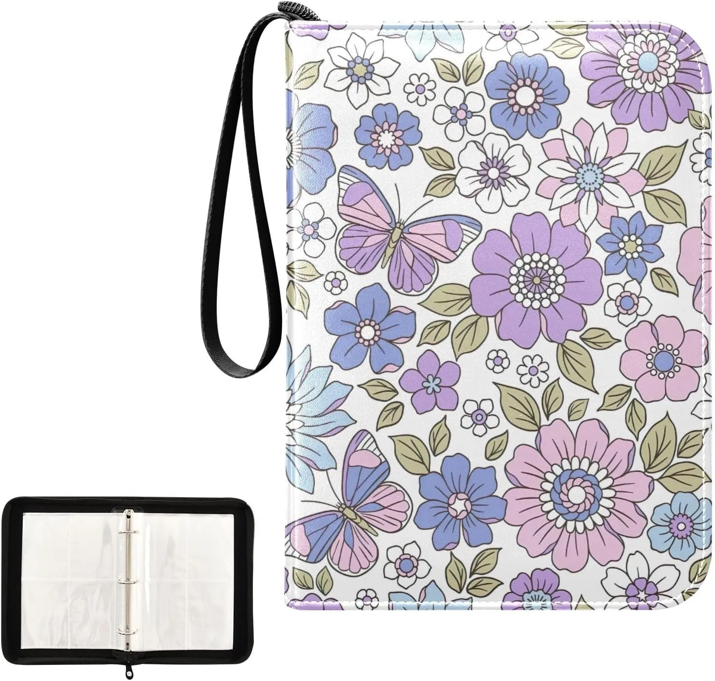 Colorful Style Retro Flowers Card Holder Binder for Trading Cards, 3ring Binder Cards with Sleeves Card Album