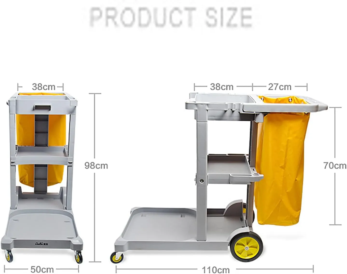 Commercial Traditional Cleaning 3-Shelf Janitorial Cart, Housekeeping Cart, Wheeled with Vinyl Bag and Cover w Lid,Blue