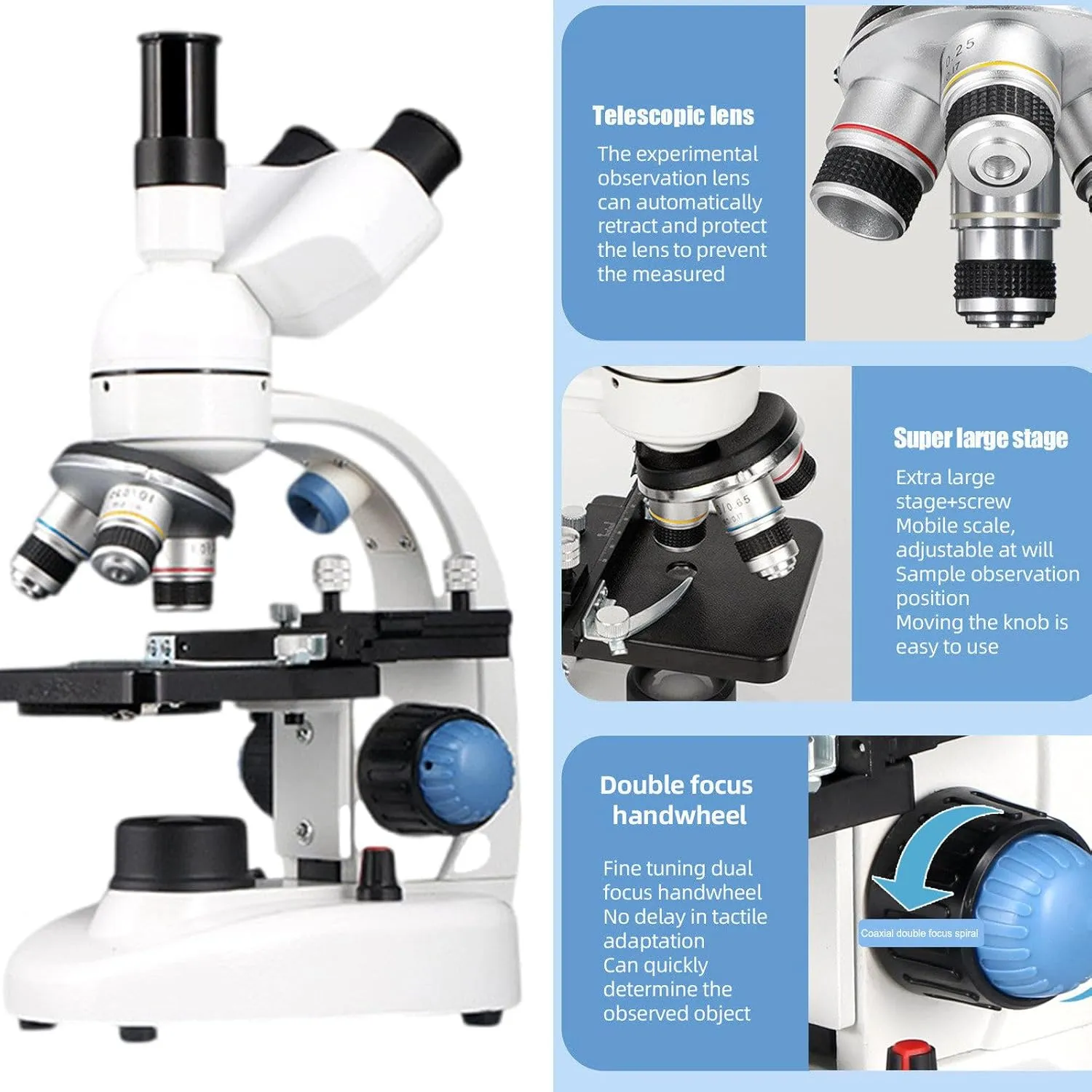 Compound Trinocular Microscope,30000x/50000x/70000x Magnification Microscope- Eyepiece/Objective Lens/E-Eyepiece/Dual Led Illumination/Storage Bag,for Student Educatio,Laboratory,50000X