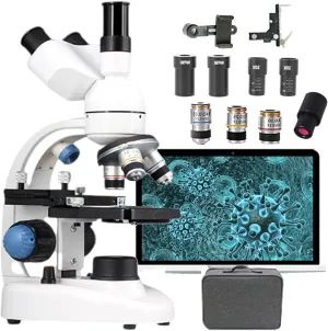 Compound Trinocular Microscope,30000x/50000x/70000x Magnification Microscope- Eyepiece/Objective Lens/E-Eyepiece/Dual Led Illumination/Storage Bag,for Student Educatio,Laboratory,50000X