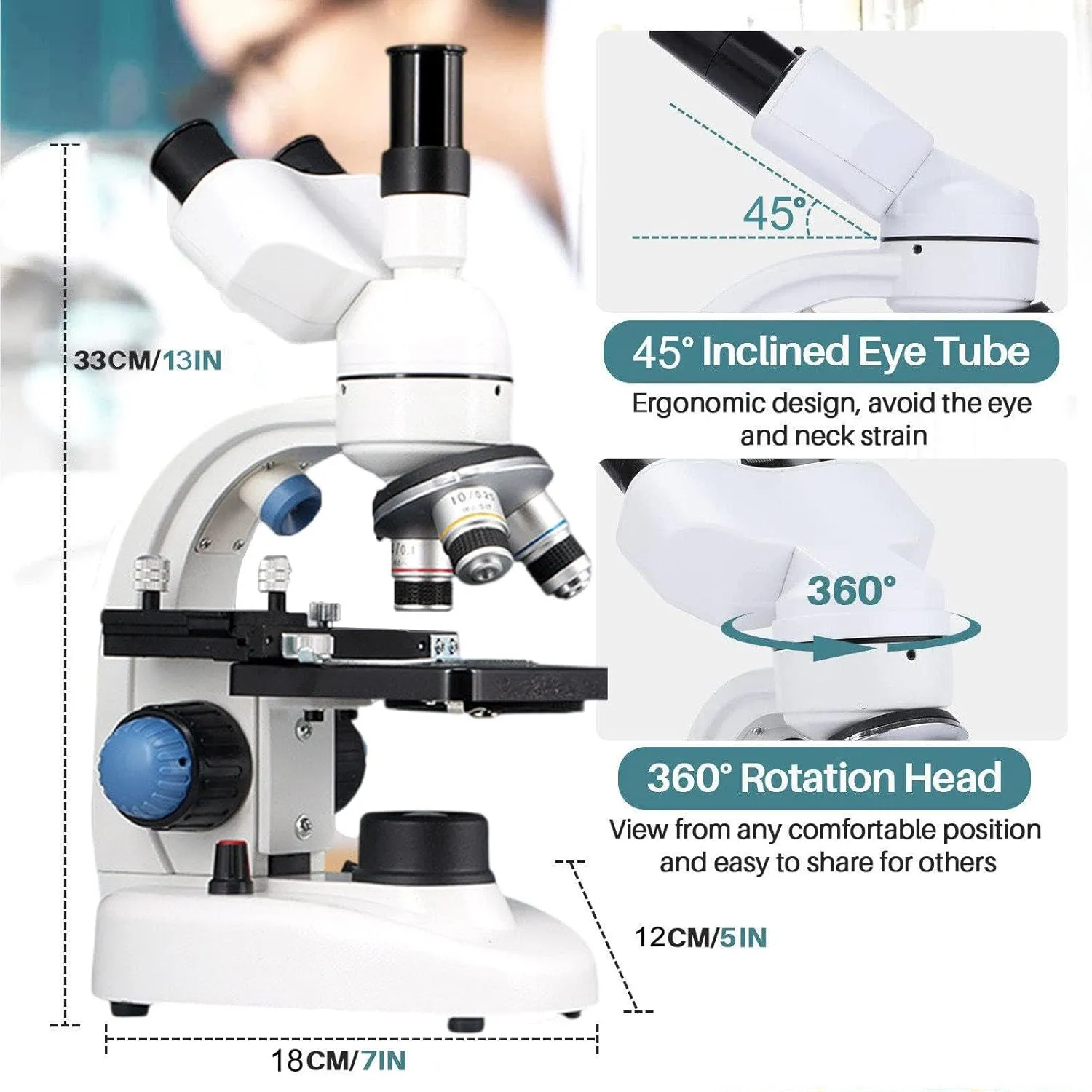 Compound Trinocular Microscope,30000x/50000x/70000x Magnification Microscope- Eyepiece/Objective Lens/E-Eyepiece/Dual Led Illumination/Storage Bag,for Student Educatio,Laboratory,50000X