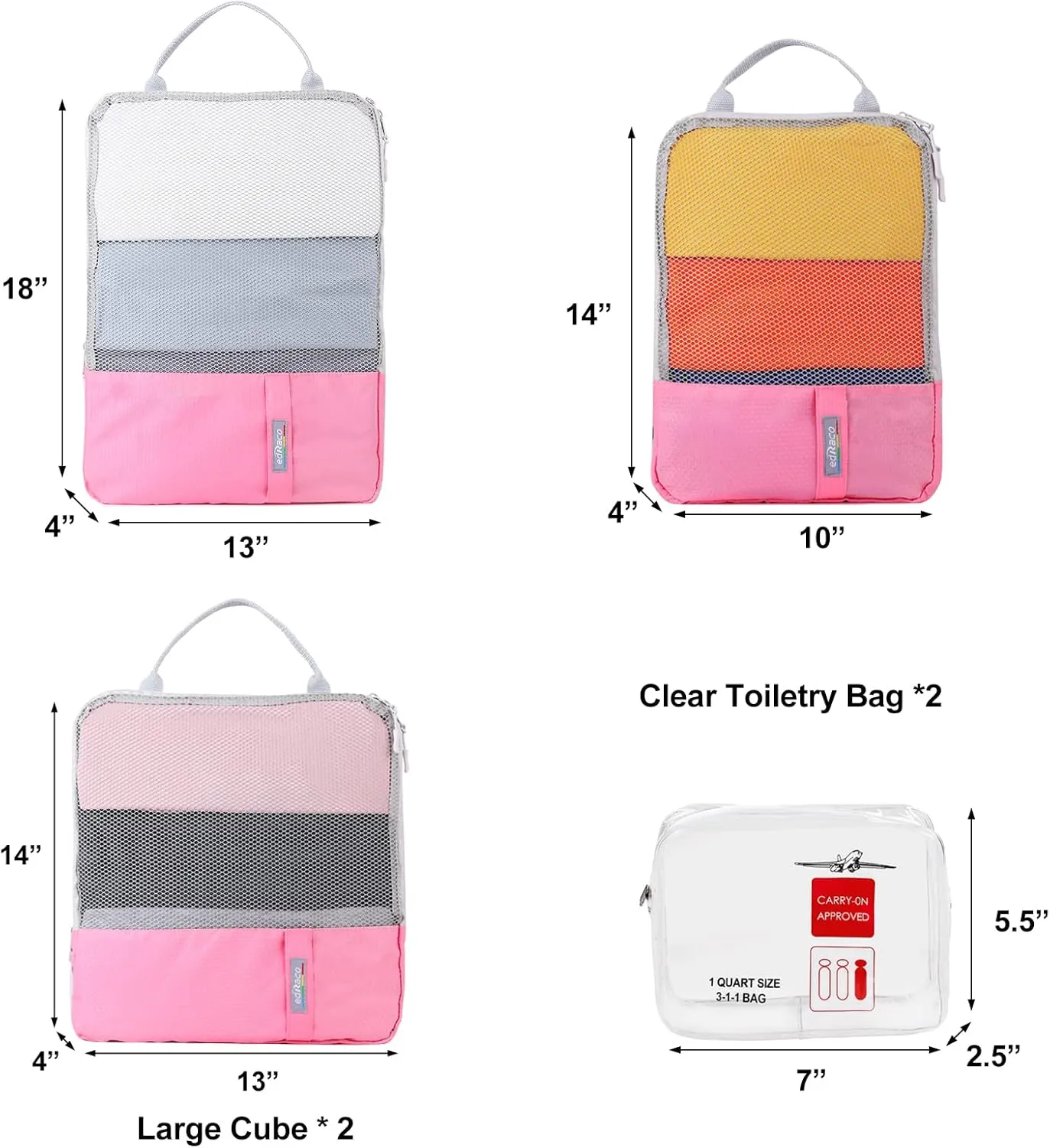 Compression Packing Cubes, 6 Pcs/Set Packing Organizers for Travel, Expandable Luggage Organizer with Toiletry Bag(Pink)