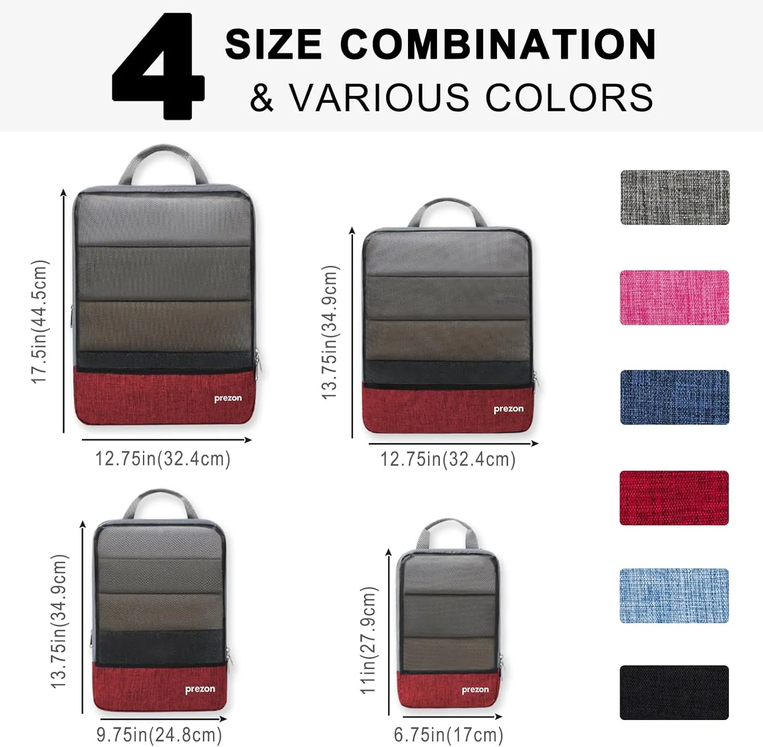 Compression Packing Cubes, Extensible Suitcase Organiser, Packing Organisers for Suitcases, Packing Cubes for Travel or Home Storage（4Set-Red）