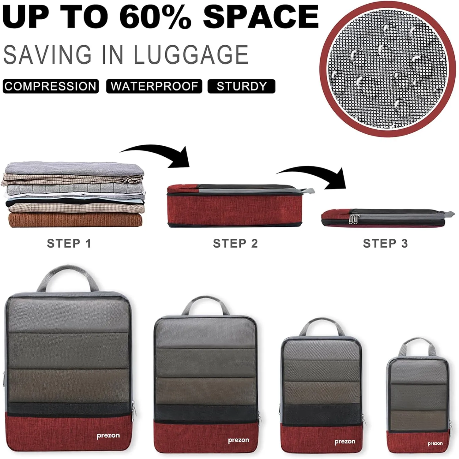 Compression Packing Cubes, Extensible Suitcase Organiser, Packing Organisers for Suitcases, Packing Cubes for Travel or Home Storage（4Set-Red）