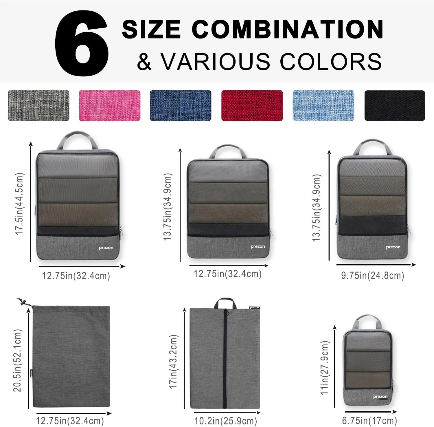 Compression Packing Cubes, Extensible Suitcase Organiser, Packing Organisers for Suitcases, Packing Cubes for Travel or Home Storage（6Set-Grey）
