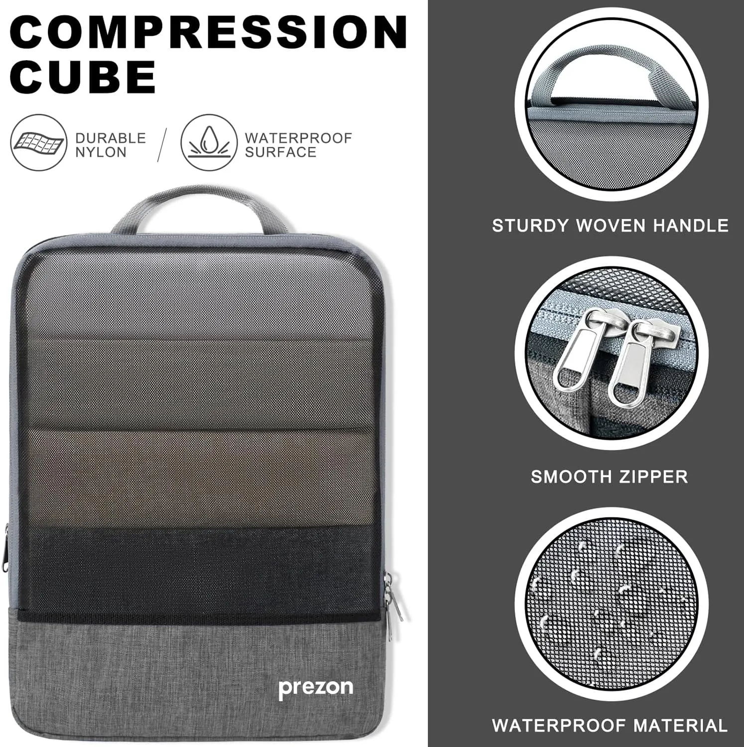 Compression Packing Cubes, Extensible Suitcase Organiser, Packing Organisers for Suitcases, Packing Cubes for Travel or Home Storage（6Set-Grey）