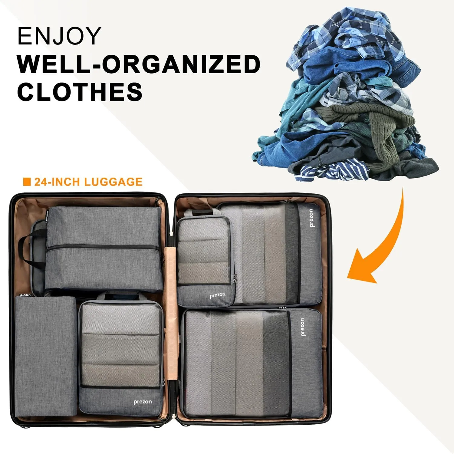 Compression Packing Cubes, Extensible Suitcase Organiser, Packing Organisers for Suitcases, Packing Cubes for Travel or Home Storage（6Set-Grey）