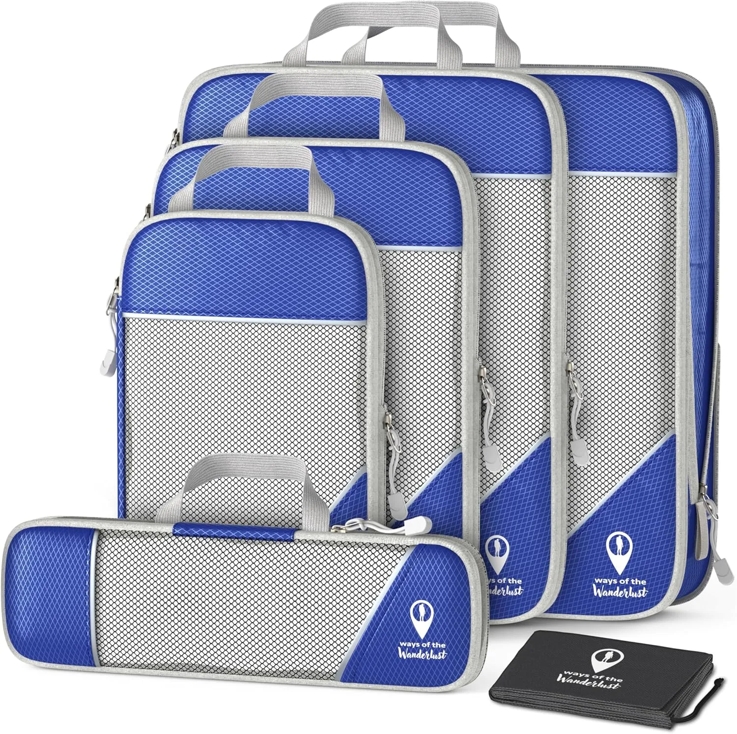 Compression Packing Cubes for Travel Women, w/Shoe Bag (6 Piece Set) - Expandable Travel Compression Bags for Packing - Suitcases, Backpack & Luggage Compression Cubes (Blue)