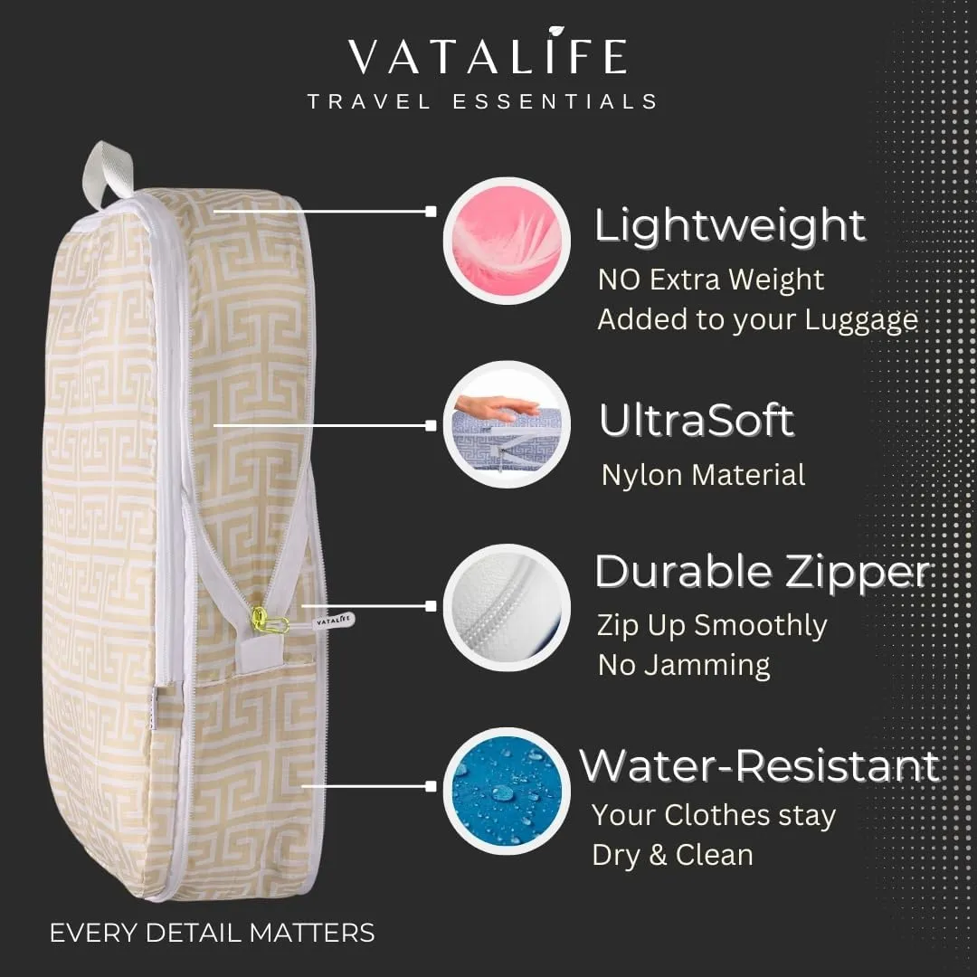 Compression Packing Cubes Travel Essentials - Ultralight Water Resistant Luggage Organizer & Space Saver Bags for Carry On Suitcase with Drawstring Backpack/Laundry Bag - 6pc Set - Beige Boho