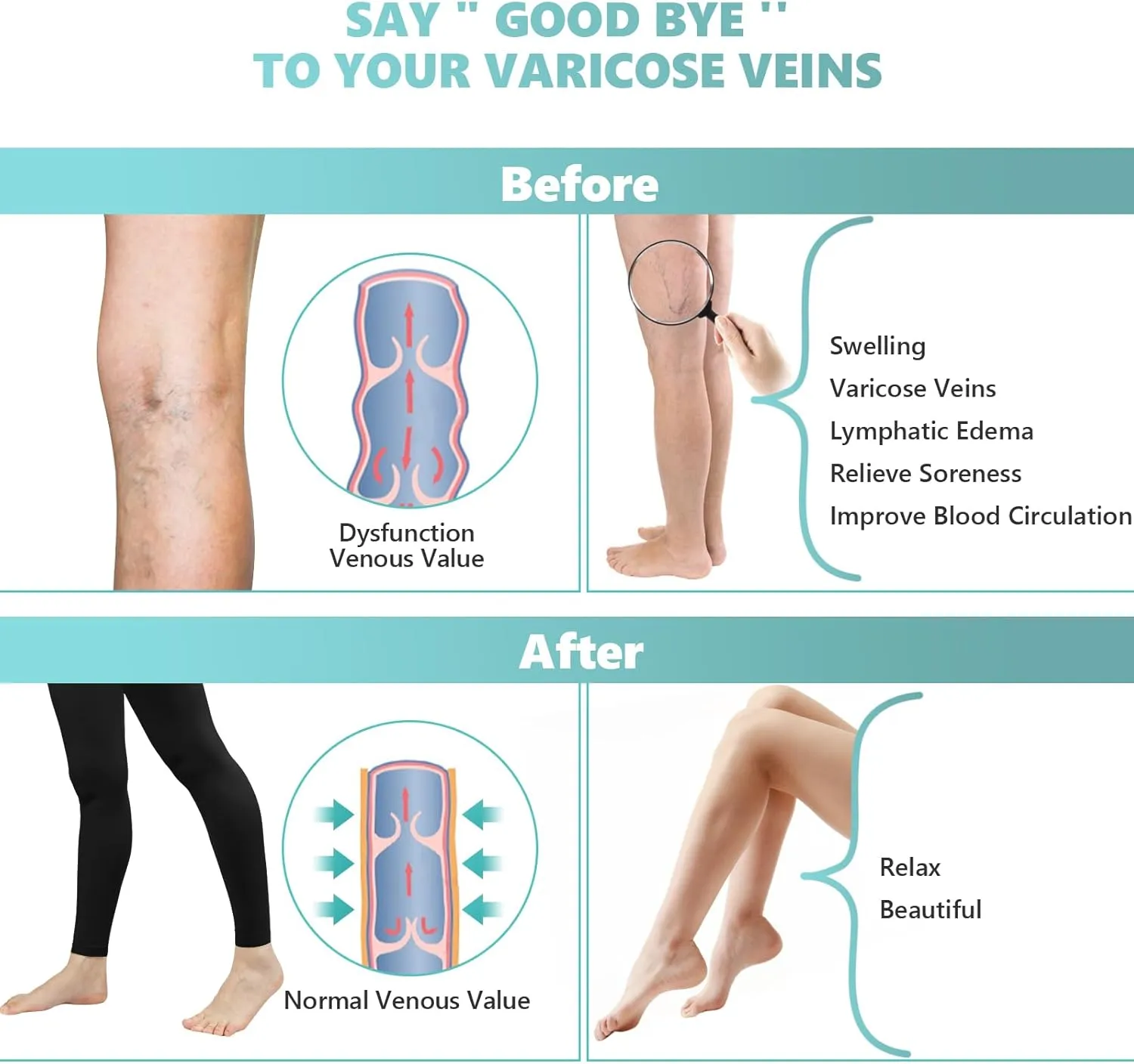 Compression Pantyhose for Women, 20-30 mmHg Footless Medical Compression Stockings, Waist High Opaque Graduated Support Compression Hose Tights for Edema, Varicose Veins, Swelling