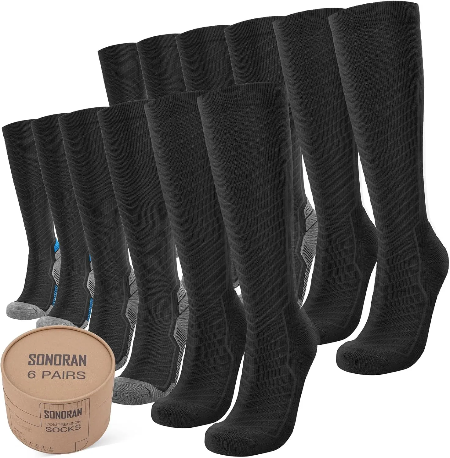 Compression Socks for Men & Women (2/4/6 Pairs) 20-30 mmHg Graduated Compression Knee High for Running, Athletic
