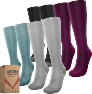 Compression Socks for Men & Women (2/4/6 Pairs) 20-30 mmHg Graduated Compression Knee High for Running, Athletic