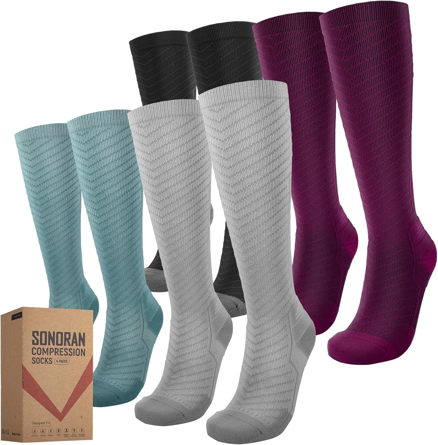 Compression Socks for Men & Women (2/4/6 Pairs) 20-30 mmHg Graduated Compression Knee High for Running, Athletic