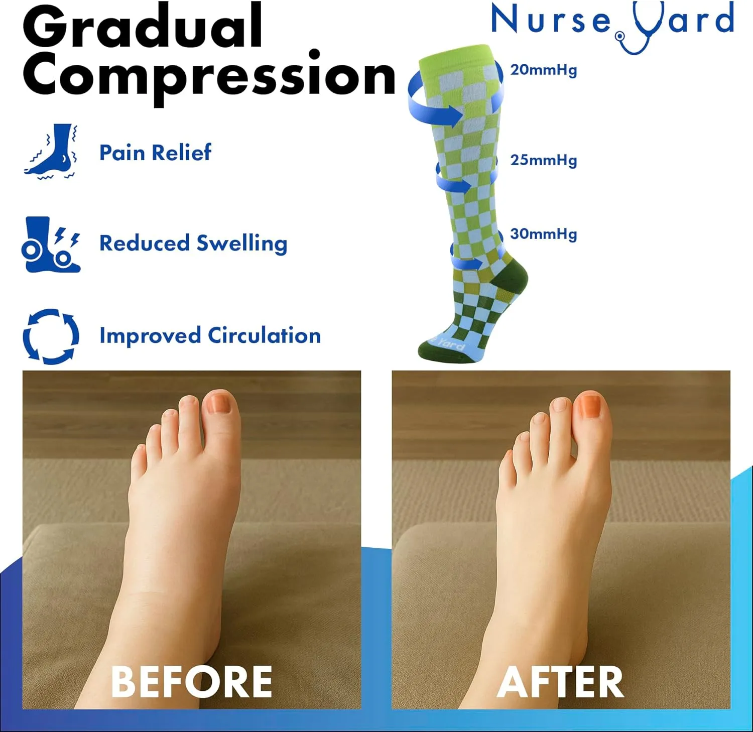 Compression Socks for Nurses - Women & Men - 20-30mmHg Graduated Compression, For Medical Staff, Athletes - 1 Pair