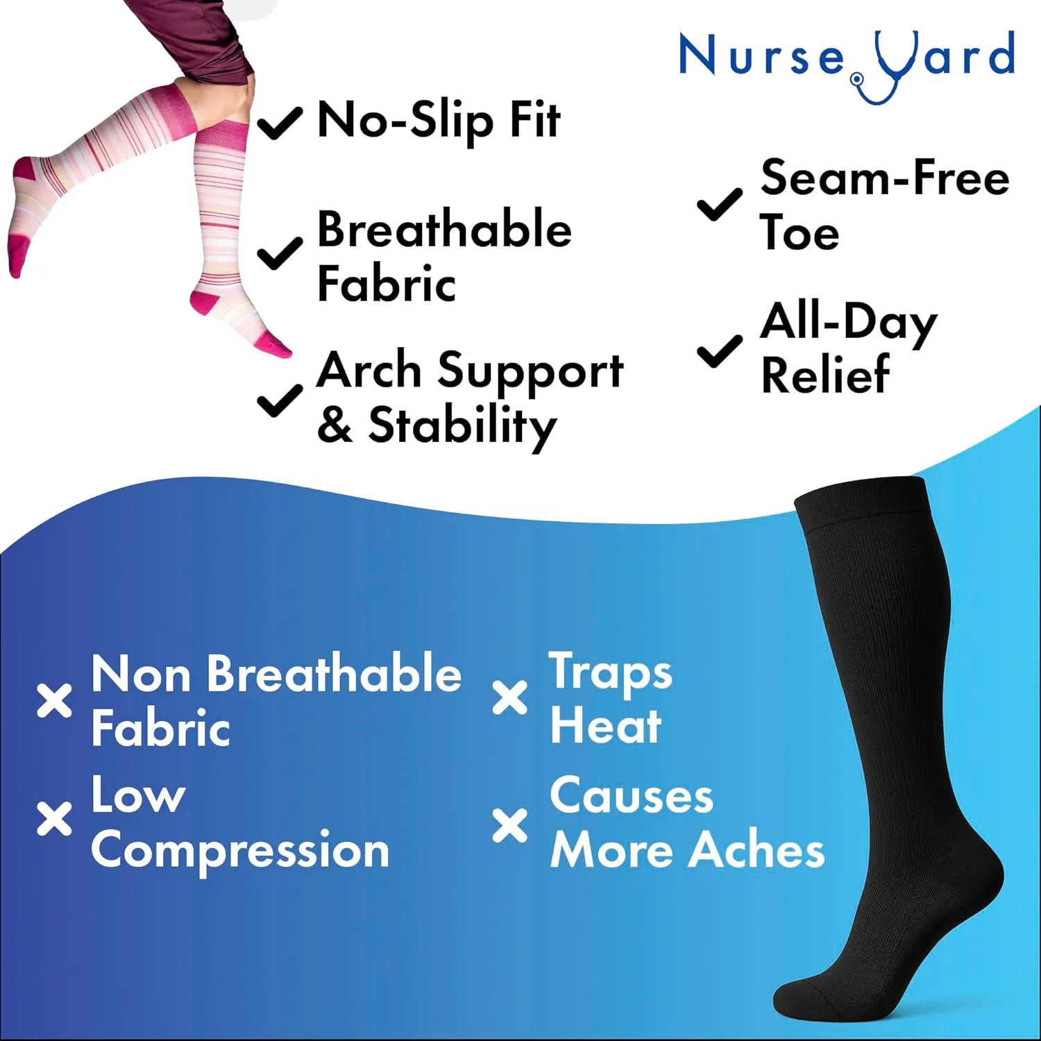 Compression Socks for Nurses - Women & Men - 20-30mmHg Graduated Compression, For Medical Staff, Athletes - 1 Pair