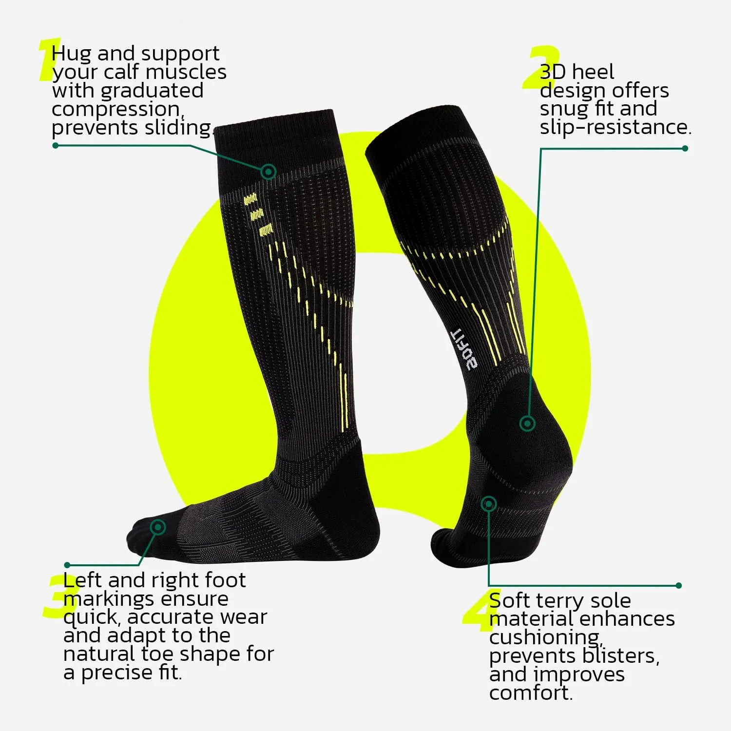 Compression Socks for Women & Men (1 Pair) 15-20mmHg Gradient Compression for Circulation & Muscle Support, Breathable Quick-Dry Fabric, Ideal for Running, Travel, Work & Recovery