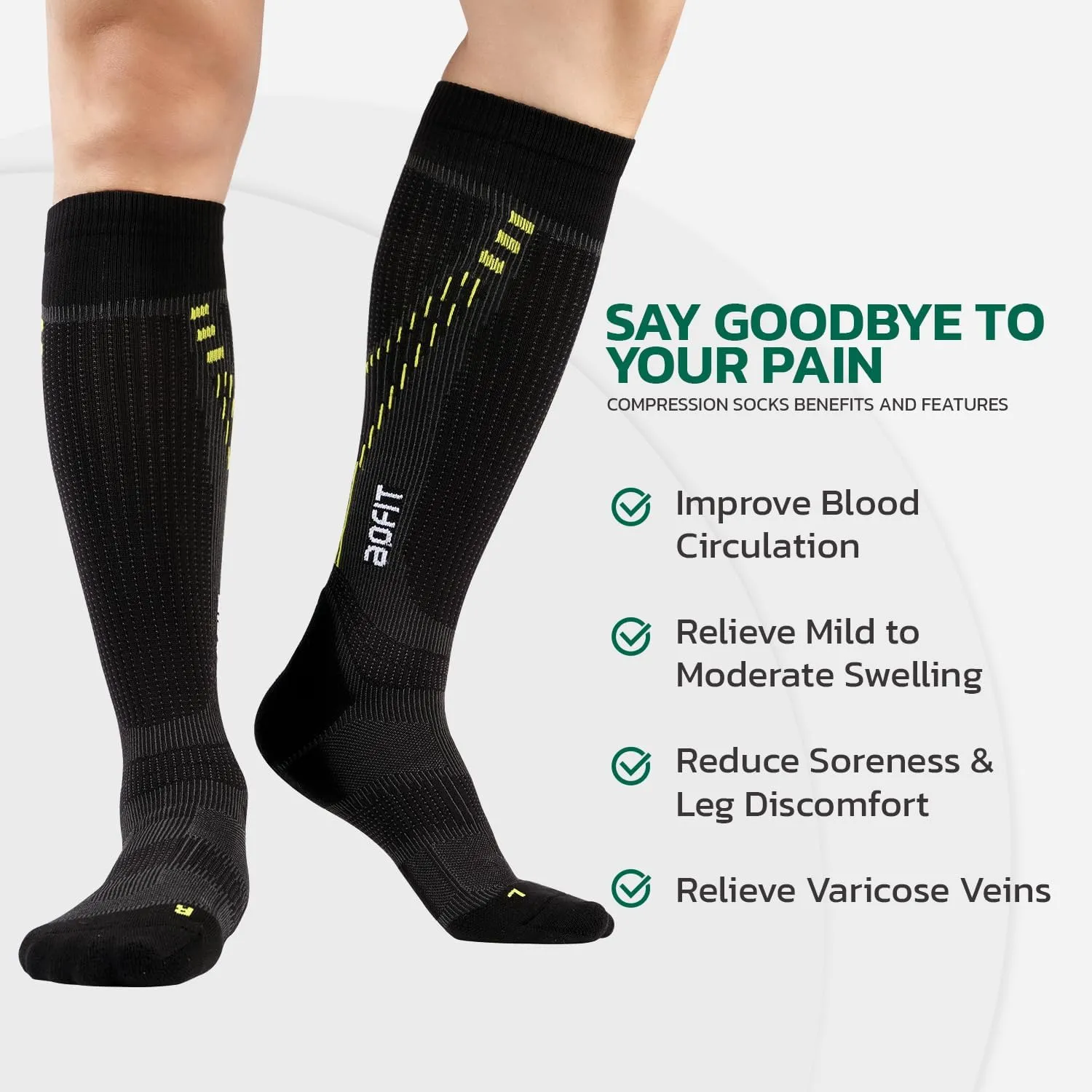 Compression Socks for Women & Men (1 Pair) 15-20mmHg Gradient Compression for Circulation & Muscle Support, Breathable Quick-Dry Fabric, Ideal for Running, Travel, Work & Recovery