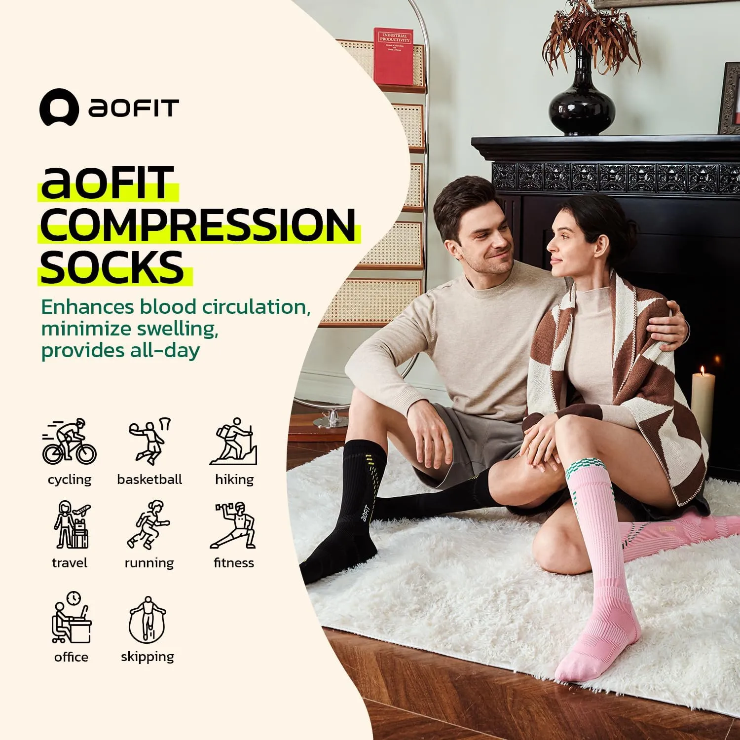Compression Socks for Women & Men (1 Pair) 15-20mmHg Gradient Compression for Circulation & Muscle Support, Breathable Quick-Dry Fabric, Ideal for Running, Travel, Work & Recovery