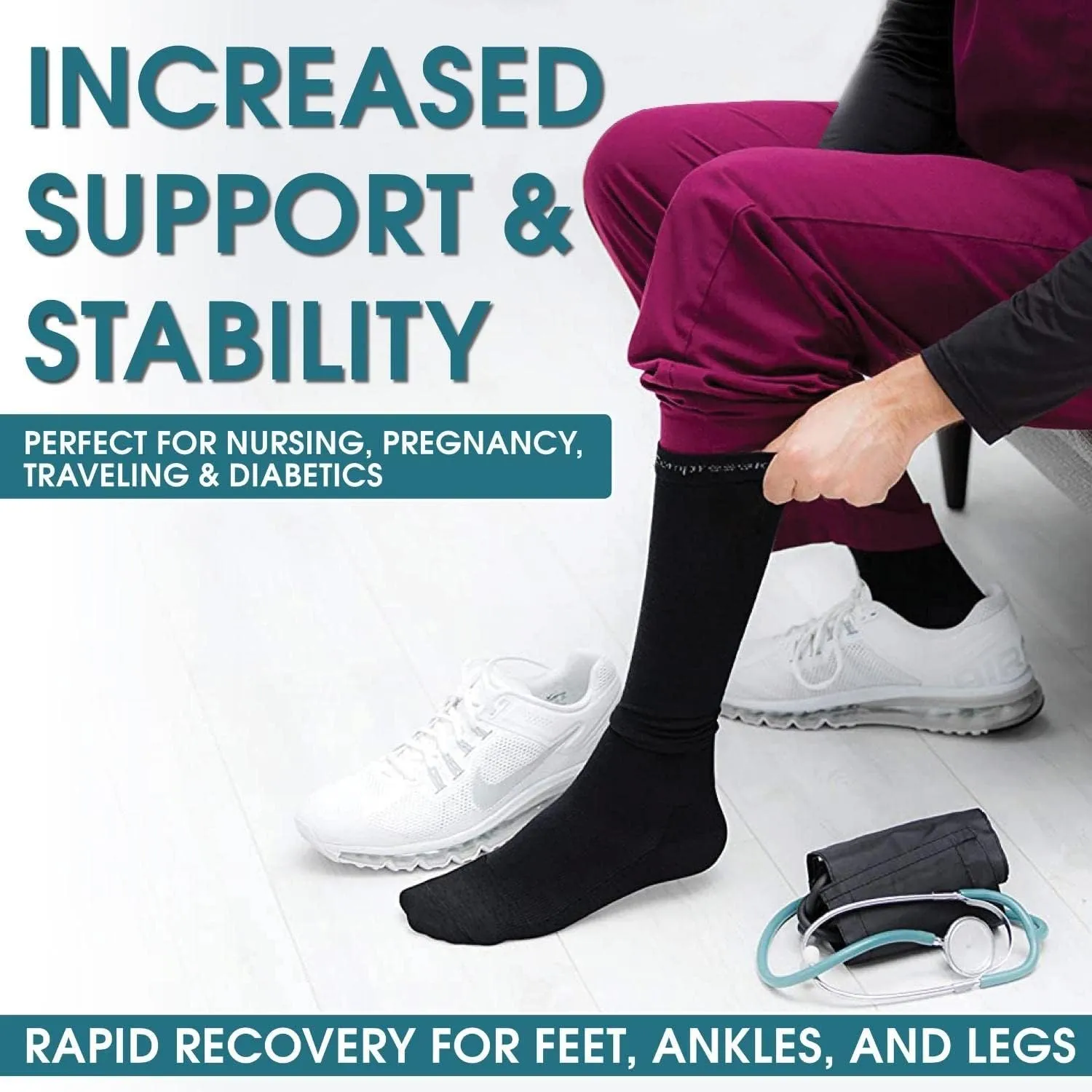 CompressionZ 20-30 mmHg Knee High Compression Socks Men & Women | Support Stockings for Travel, Nurses and Athletes