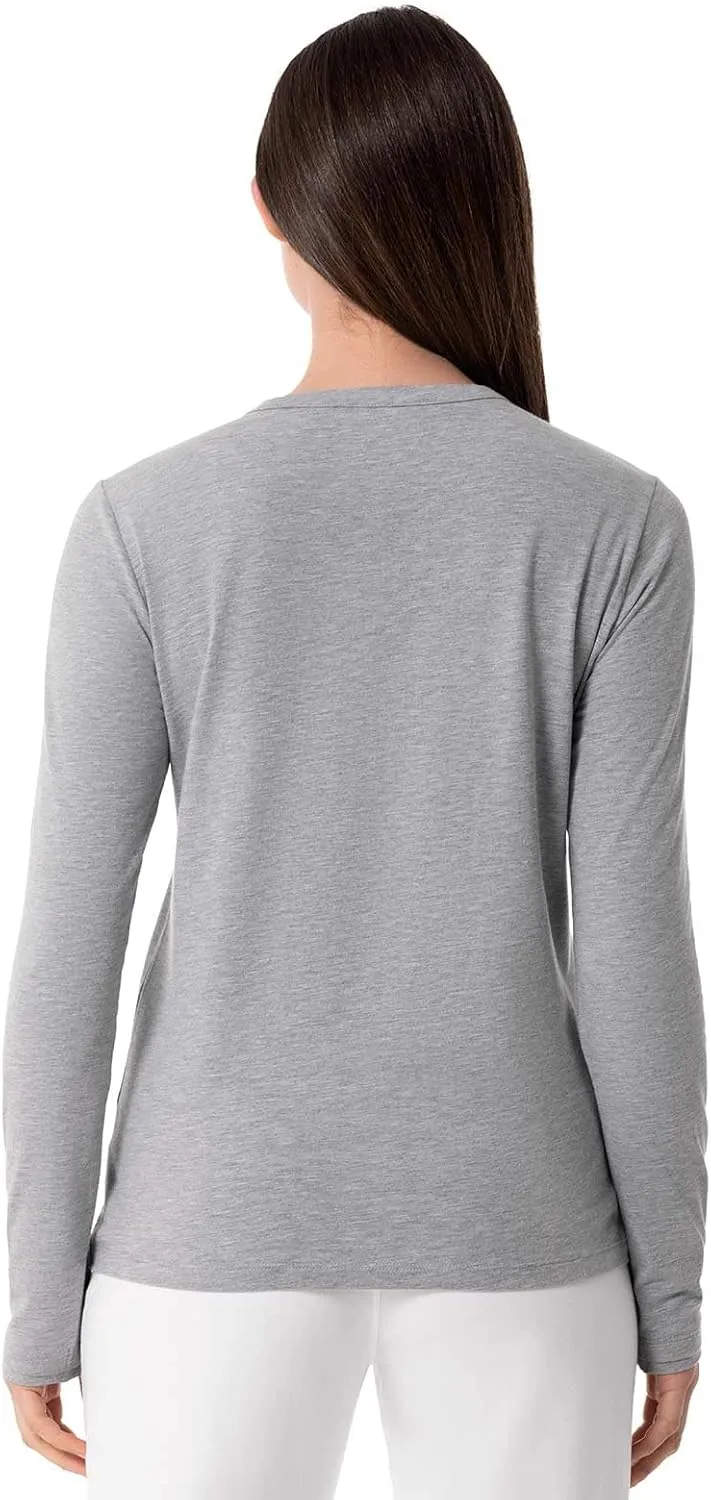 Coolibar UPF 50  Women's Hallandale Long Sleeve, Henley, Heather Grey, X-Small - Sun Protective