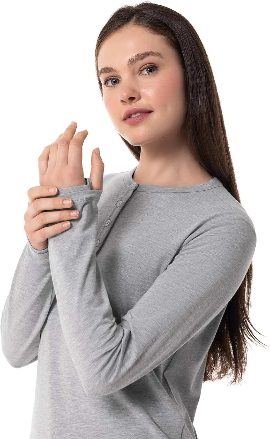 Coolibar UPF 50  Women's Hallandale Long Sleeve, Henley, Heather Grey, X-Small - Sun Protective
