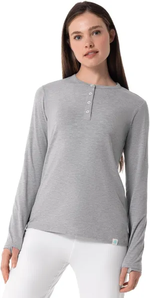 Coolibar UPF 50  Women's Hallandale Long Sleeve, Henley, Heather Grey, X-Small - Sun Protective