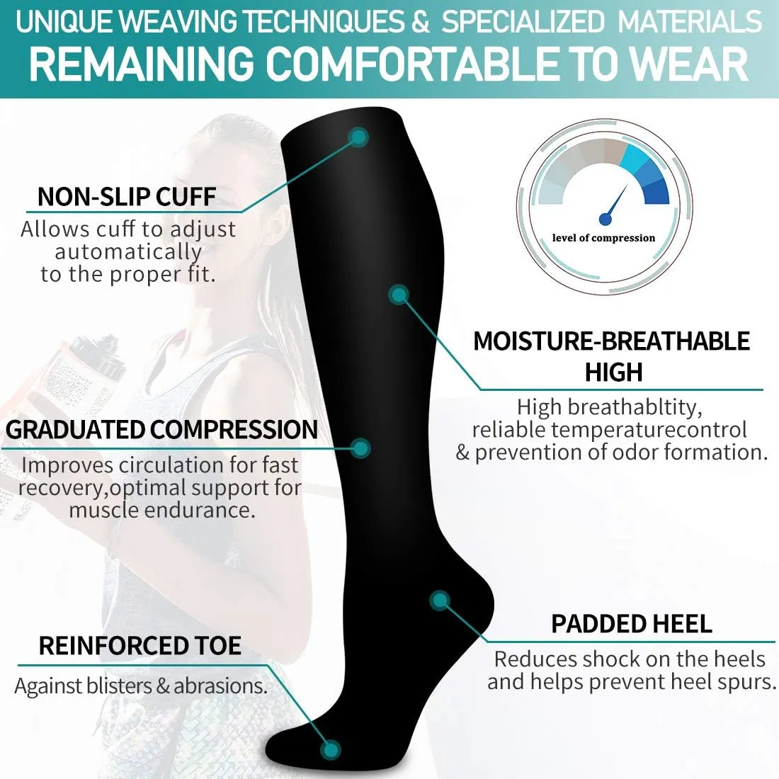 COOLOVER Copper Compression Socks for Women and Men(6 Pairs)-Best Support for Running, Athletic, Travel