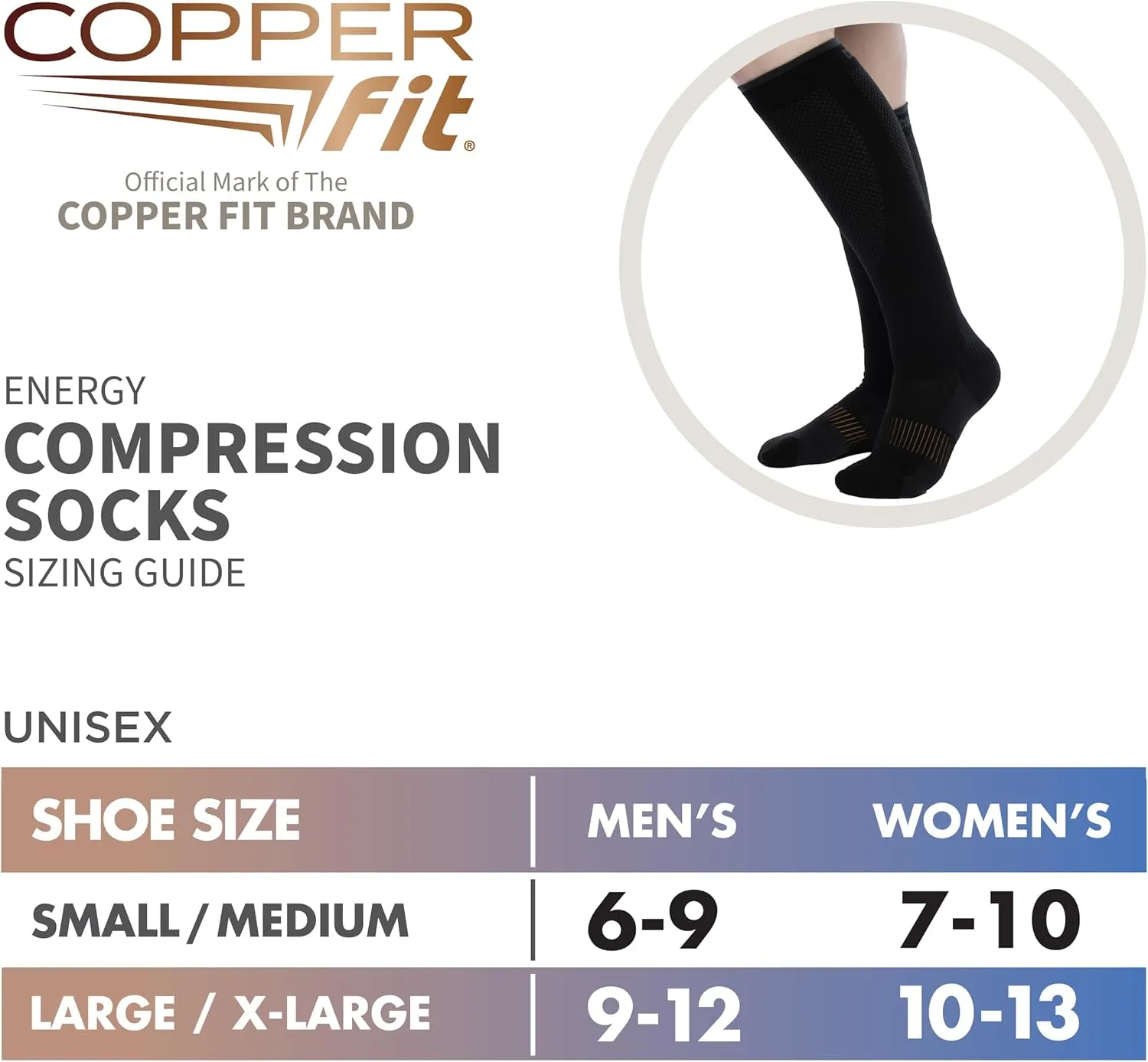 Copper Fit® Energy Compression Socks (3 Pack) | Easy On, Off | Circulation & Swelling Relief | Ideal for Travel, Nurses, Running, & Recovery | Men & Women